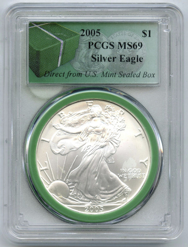 2005 American Eagle Silver Dollar PCGS MS69 Green Label US Mint Sealed Box J237