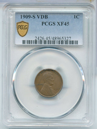 1909-S V.D.B Lincoln Wheat Cent PCGS XF45 1c Coin San Francisco Key Date - SS33