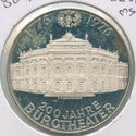 1976 Austria Silver 100 Schillings 200th Anniversary of the Burgtheater - SS340