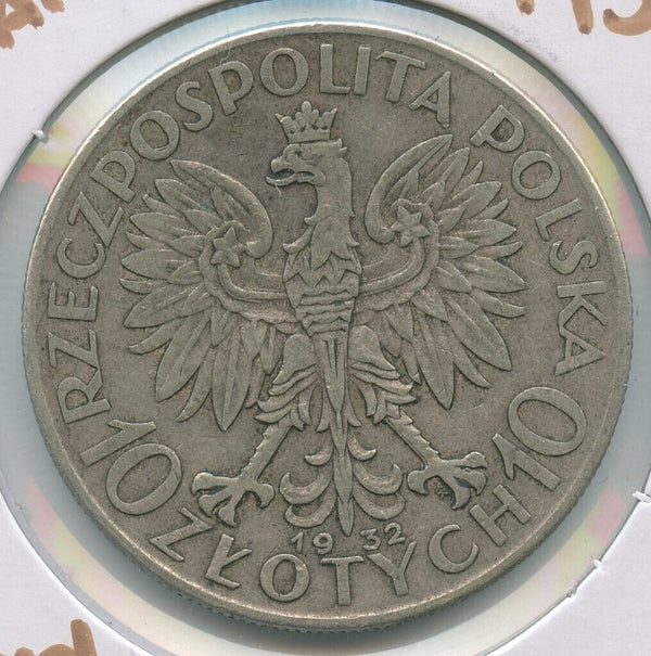 1932 Poland Silver .7500 Coin 10 Zlotych Queen Jadwiga  - SR389