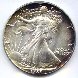 1987 American Eagle 1 oz Fine Silver Dollar - Toned Toning Bullion Coin - DM715