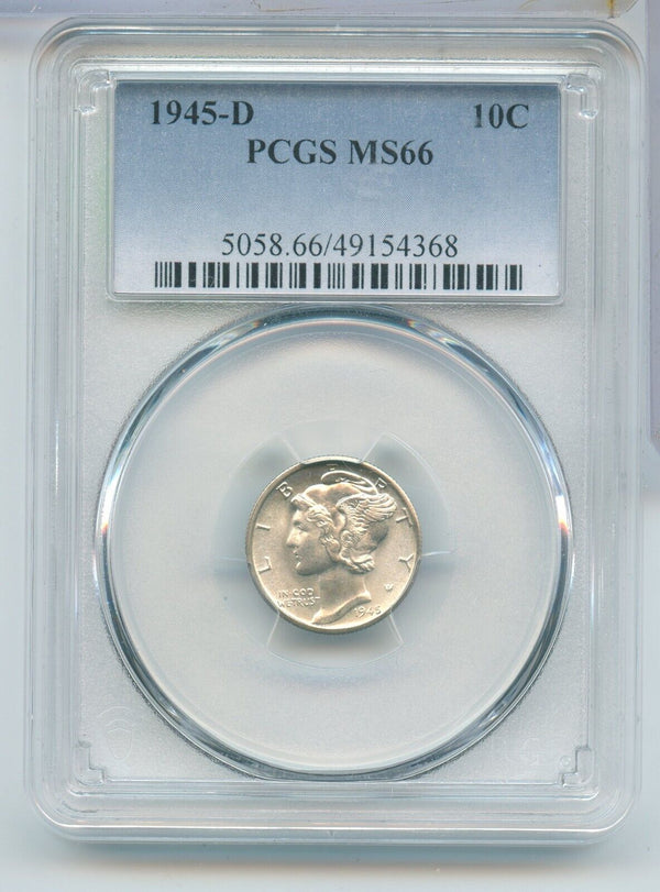 1945-D Silver Mercury Dime 10c PCGS MS66 Denver Mint - SR984