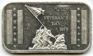 1973 Veteran's Day 999 Silver 1 oz Art Bar Ingot Medal Military Troops - J778