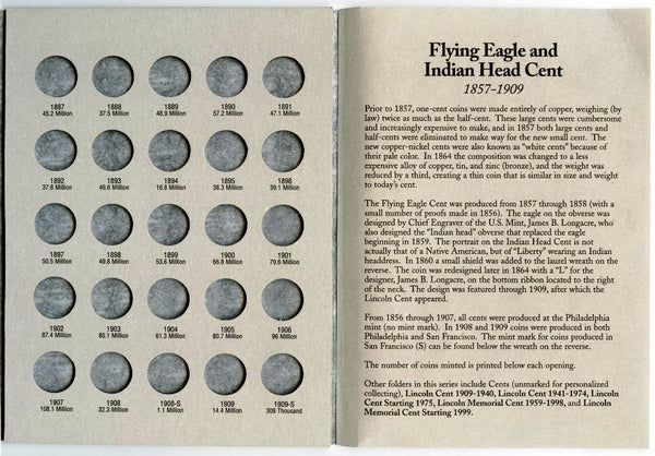 Flying Eagle & Indian Head Cent 1857 to 1909 Set Coin Folder Harris Album 2671