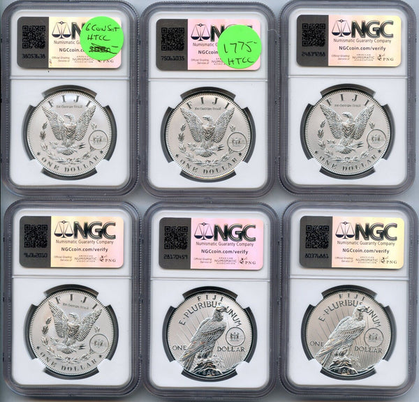 2022 Morgan & Peace Dollar Reverse Proof NGC PF70 - 6 Coin Set Fiji $1 - JP787