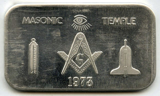 Masonic Temple 1973 Art Bar 999 Silver 1 oz Ingot Medal Mother-Lode Mint - J594