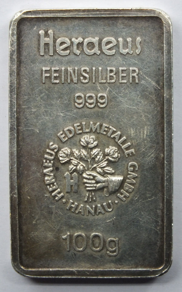 Textechno Heraeus 999 Silver 100 Grams Ingot Bar Medal Rare Feinsilber - K314