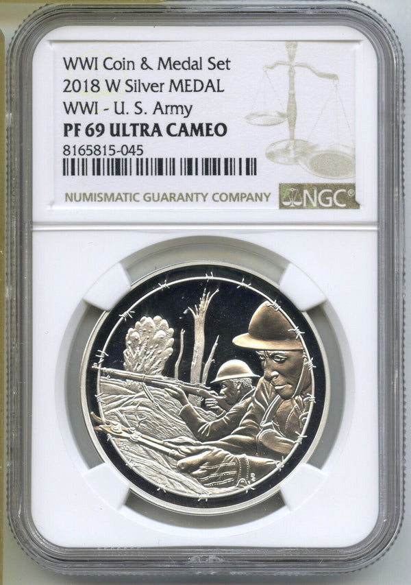 2018-W World War 1 US Army Silver Medal NGC PF 69 Ultra Cameo Commemorative J337