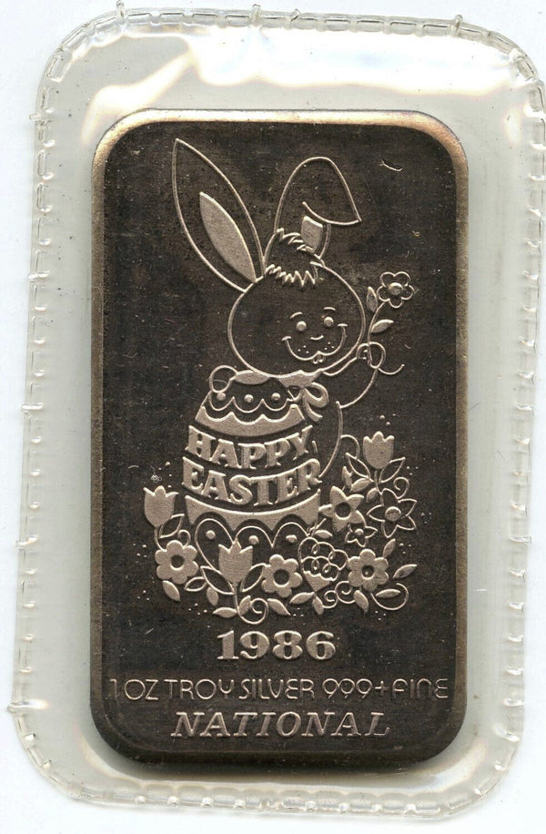 1986 Happy Easter 999 Silver 1 oz Art Bar Ingot Medal - Canada National - K113