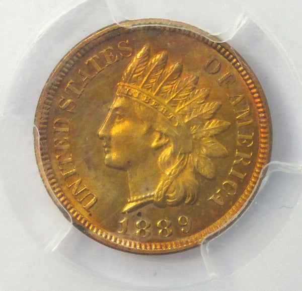 1889 Indian Head Cent Penny PCGS PR63 RB Certified - Toning Toned - K313