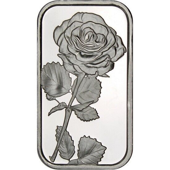 Rose Flower 1 Troy Oz 999 Fine Silver Art Bar Gift Valentines Day