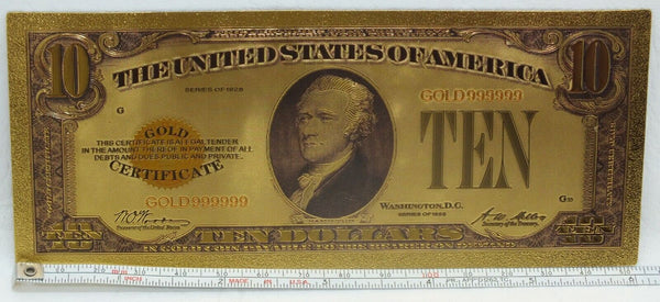 1928 $10 Certificate Novelty 24K Gold-Plated Foil Note Bill 6