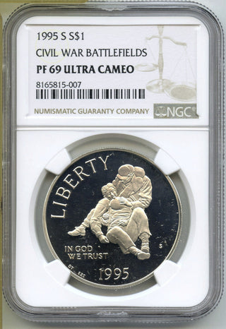 1995-S Civil War Battlefield Proof Silver Dollar NGC PF69 Ultra Cameo Coin J388