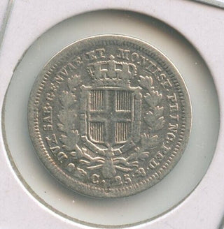 1833 Italy Sardinia 25 Centesimi  Silver Coin Carlo Alberto  - SS123