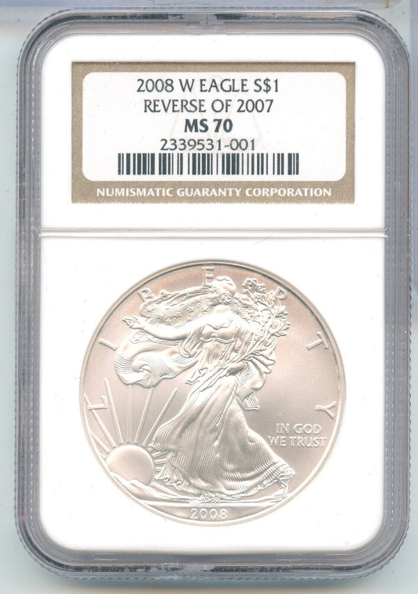 2008-W American Silver Eagle NGC MS70 Reverse of 2007 1 oz West Point - ER814