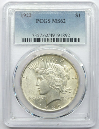 1922 Peace Silver Dollar PCGS MS62 Certified - Philadelphia Mint - J989