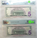 2009 $5 Federal Reserve Star Notes Boston PMG 65 EPQ (2) Serial - K48