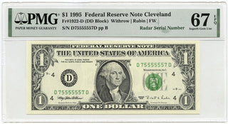1995 $1 Federal Reserve Note PMG Superb 67 EPQ Radar Serial Cleveland Ohio C259
