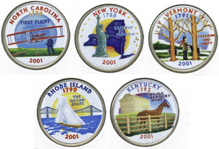 2001 State Quarters 5-Coin Set - Colorized Colored - Statehood - H283
