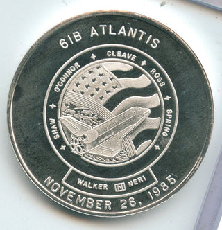 1985 Nasa 61B Atlantis Space Shuttle 999 Silver 1 oz Art Medal Round - SR250