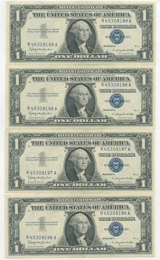 1957 One Dollar $1 Silver Certificate Set Of 4 Consecutive Notes Currency- SR796