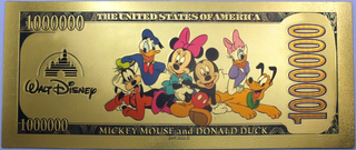 Pluto Mickey Dog Disney $1000000 Note Novelty 24K Gold Foil Plated Bill -GFN49