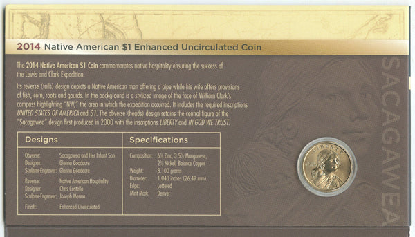 2014 Native American $1 Dollar Coin and Currency Set Enhanced US Mint - DN555