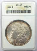 1886 Morgan Silver Dollar ANACS MS62 Certified - Toning Toned - K311