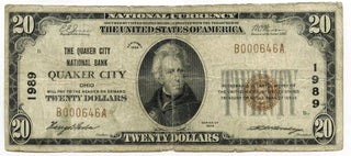 1929 $20 National Currency Note 1989 Quaker City Ohio Bank - C793