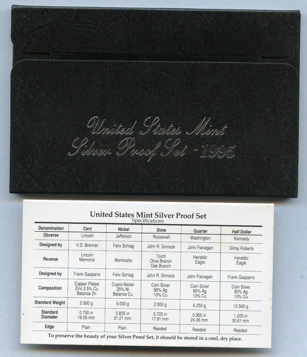1995 United States Silver Proof Set 5 Coins U.S. Mint San Francisco
