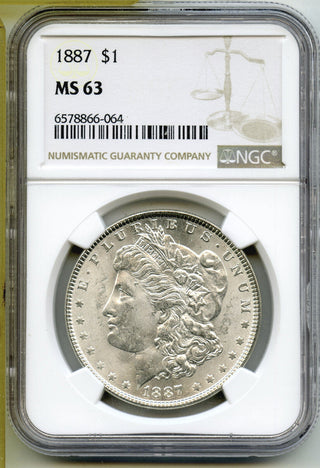 1887 Morgan Silver Dollar NGC MS63 Certified - Philadelphia Mint - J469