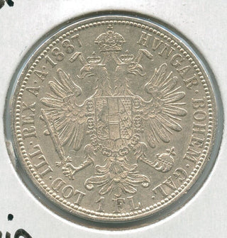 1887 Austria Silver One Florin Coin Franz Joseph I - SR841