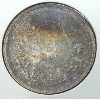 1942 India Half Rupee Coin - Toning Toned - King George VI - J780