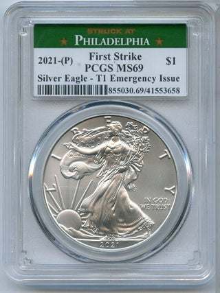 2021 (P) Emergency Silver Eagle 1 oz PCGS MS 69 Type 1 T1 First Strike - JN594