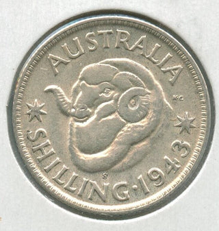 1943 Australia .925 Silver Coin One Shilling King George VI - SS59