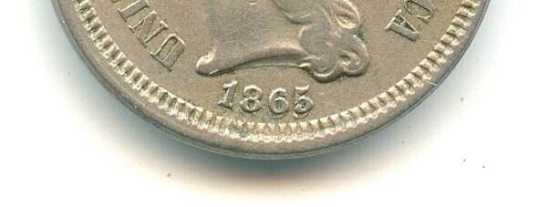 1865/65 Re Punched Date 3-Cent Nickel - Three Cents Philadelphia Mint - SS425