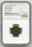 1909-S Indian Cent Penny NGC VF Details Rev Graffiti - San Francisco Mint - K342