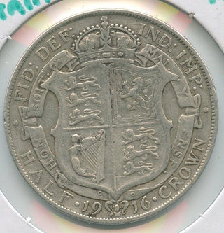 1916 Great Britain 1/2 Crown Silver Coin - King George V  - SR95