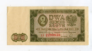 1948 Poland 2 Zlote Banknote Currency P-134 -KR835