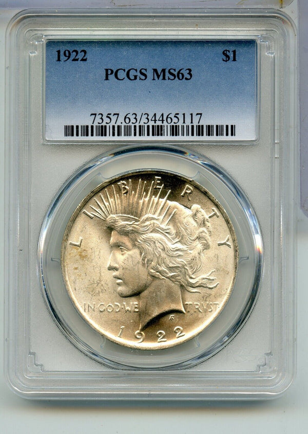 1922-P Peace Silver Dollar PCGS MS63 Philadelphia Mint - KR918