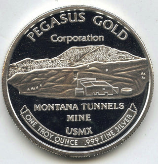 1987 Pegasus 999 Silver 1 oz Proof Medal Round Montana Tunnels USMX Mine - J580