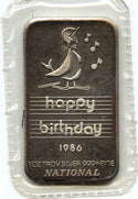 1986 Happy Birthday Singing Bird 999 Silver 1 oz Medal Ingot Bar National - K115