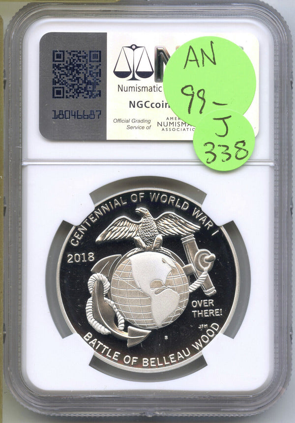 2018-S World War 1 US Marine Corps Silver Medal NGC PF 69 Ultra Cameo - J338