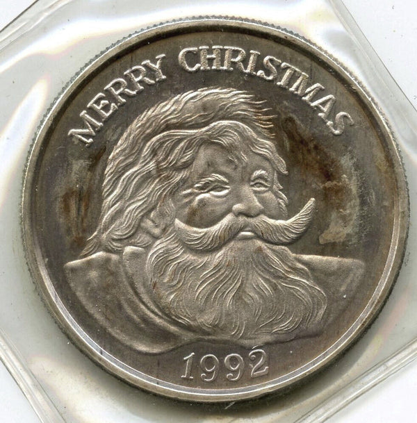 1992 Merry Christmas Santa Peace on Earth 999 Silver 1 oz Medal Round - K119