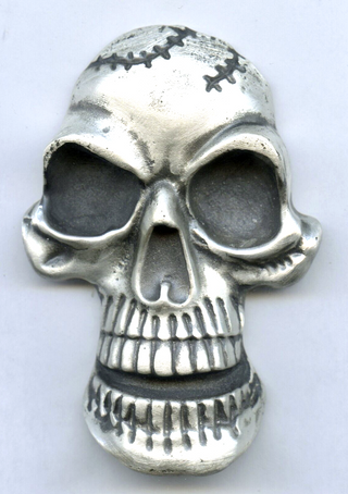 Skull In Stiches 999 Silver 10 oz Poured Art Bar MK BarZ - Limited Edition JN513