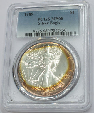 1989 American Eagle 1 oz Silver Dollar PCGS MS68 Toning Toned - C491