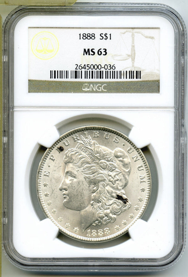 1888 Morgan Silver Dollar NGC MS 63 Certified $1 Philadelphia Mint - B119
