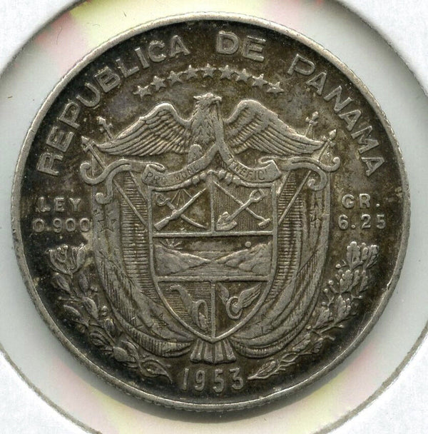 1953 Panama Silver Coin 1/4 Balboa Cuarto - K210