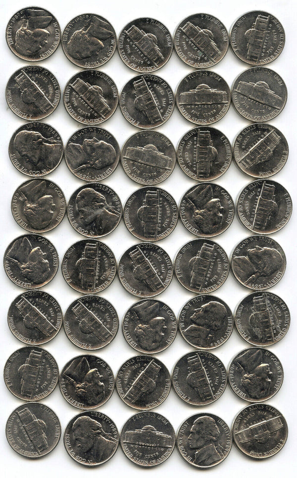 1989-D Jefferson Nickels 40-Coin Roll BU Brilliant Uncirculated Denver Mint C750