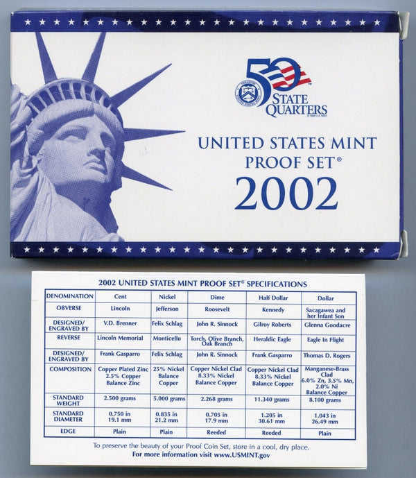 2002 United States Proof Set 10 Coins U.S. Mint San Francisco State Quarters